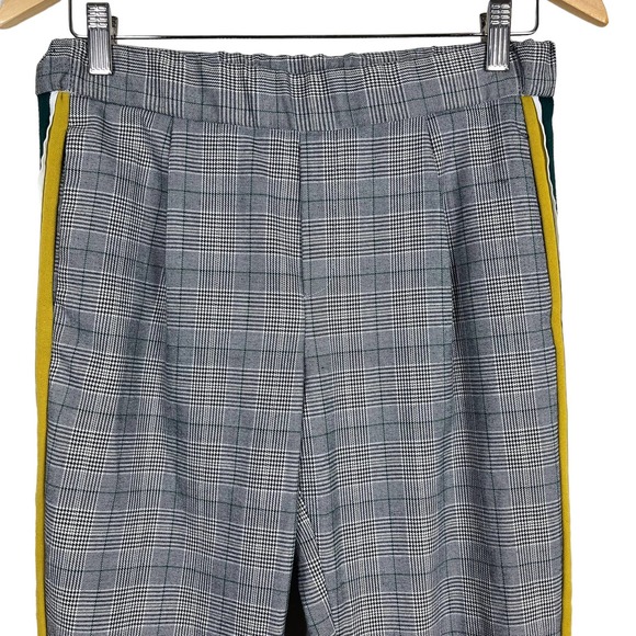Zara Cigarette Pants Trouser Plaid Side Stripe Gray Green Yellow XS - Picture 4 of 10